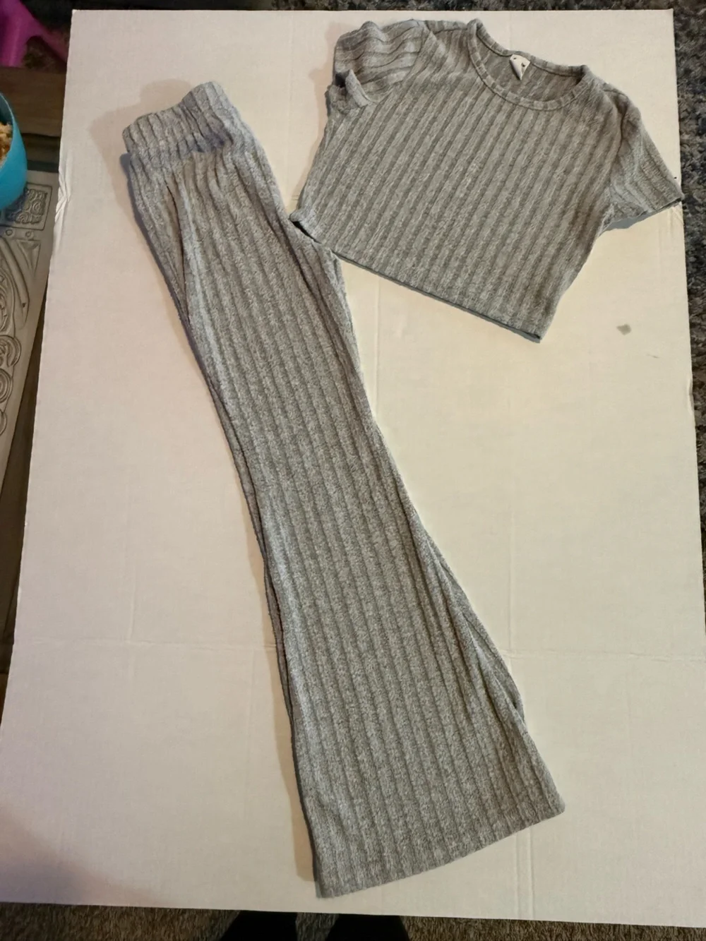 SHEIN Light Gray Ribbed Two-Piece Kids Lounge Set